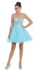 Strapless Floral Beaded Bust Short Tulle Party Dress in Turquoise